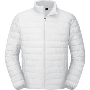 Mens White Stand-Up Collar Water Resistant Outerwear Quilted Puffer Jacket